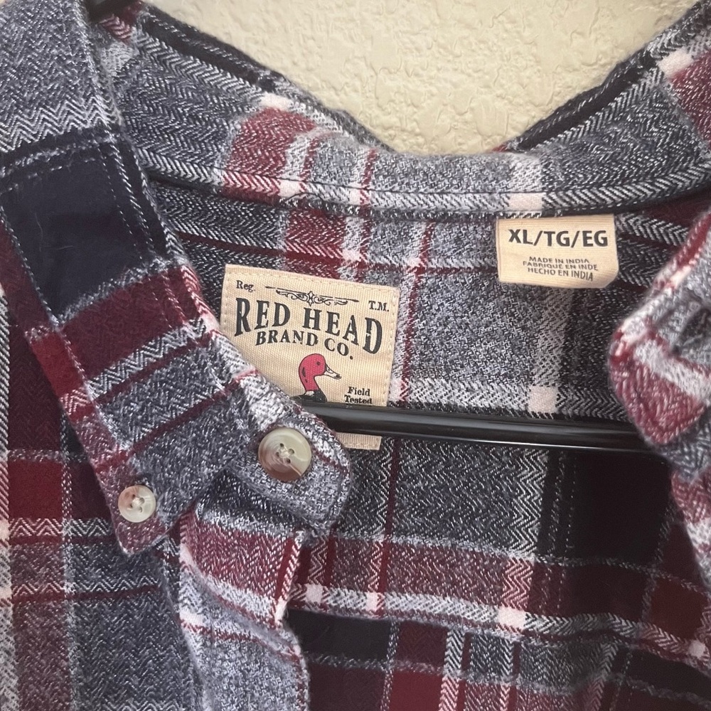 RedHead Men's Casual Button Down Shirt - Red and Gray Plaid